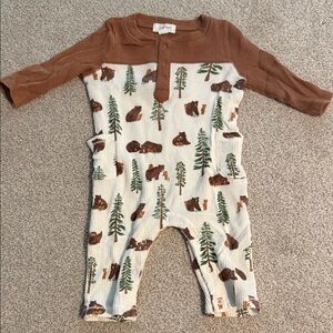 Angel Dear Brown and Cream Bear Print One Piece